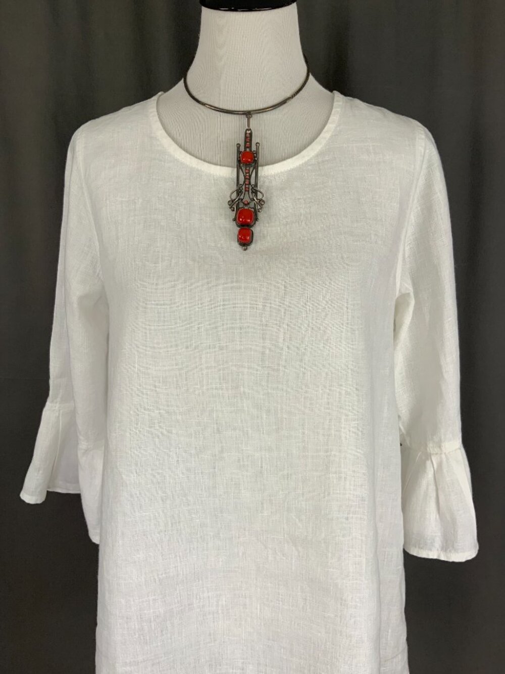 Bella Bell Sleeve White 100% Linen Top by Crown Linen Designs Sz M-L - Picture 12 of 16